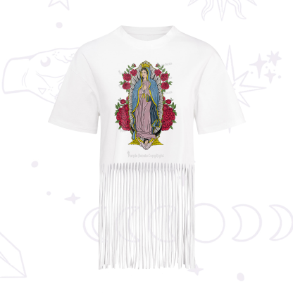 Purplehecate Mother Mary Fringe Hem T-Shirt