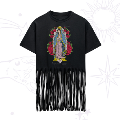 Purplehecate Mother Mary Fringe Hem T-Shirt