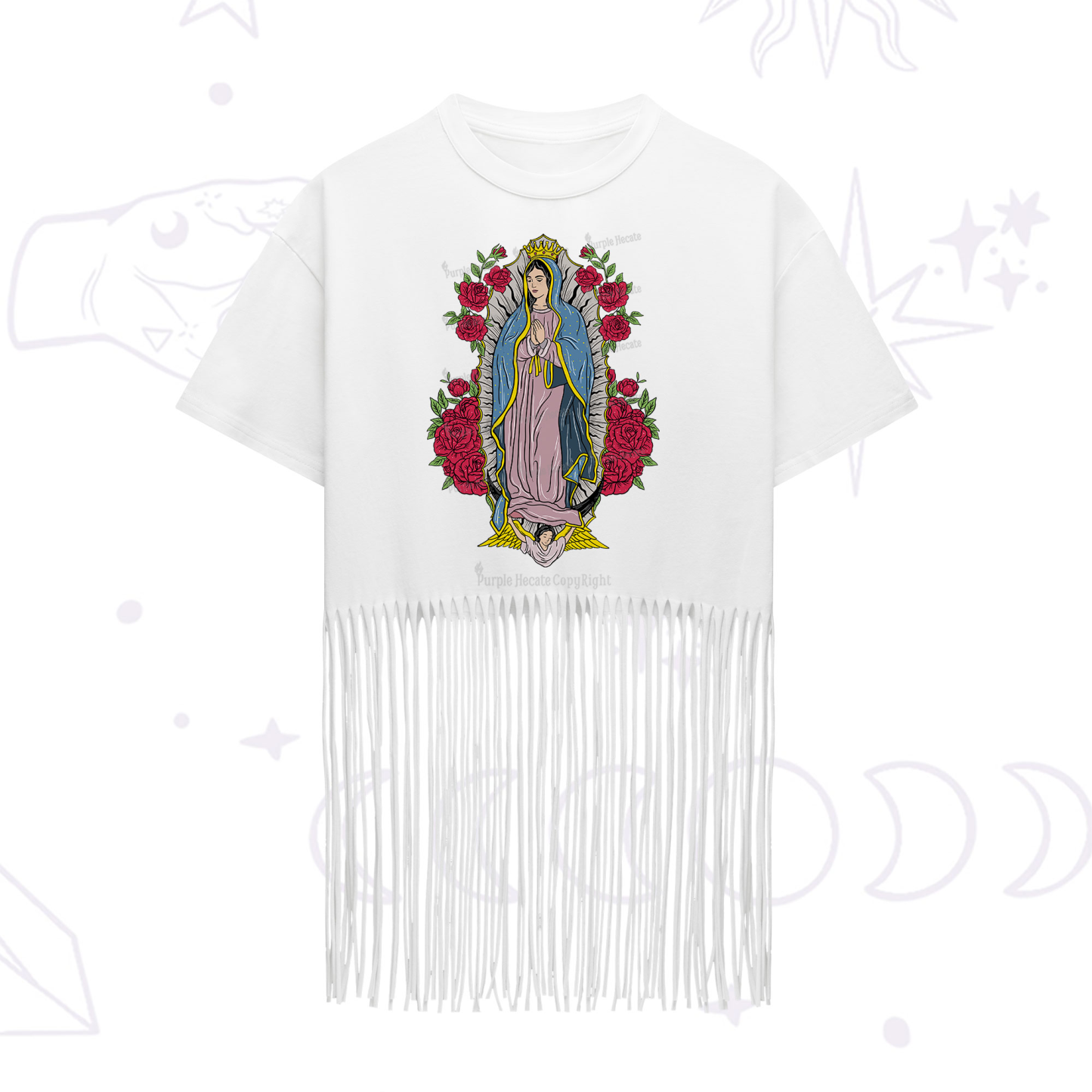 Purplehecate Mother Mary Fringe Hem T-Shirt