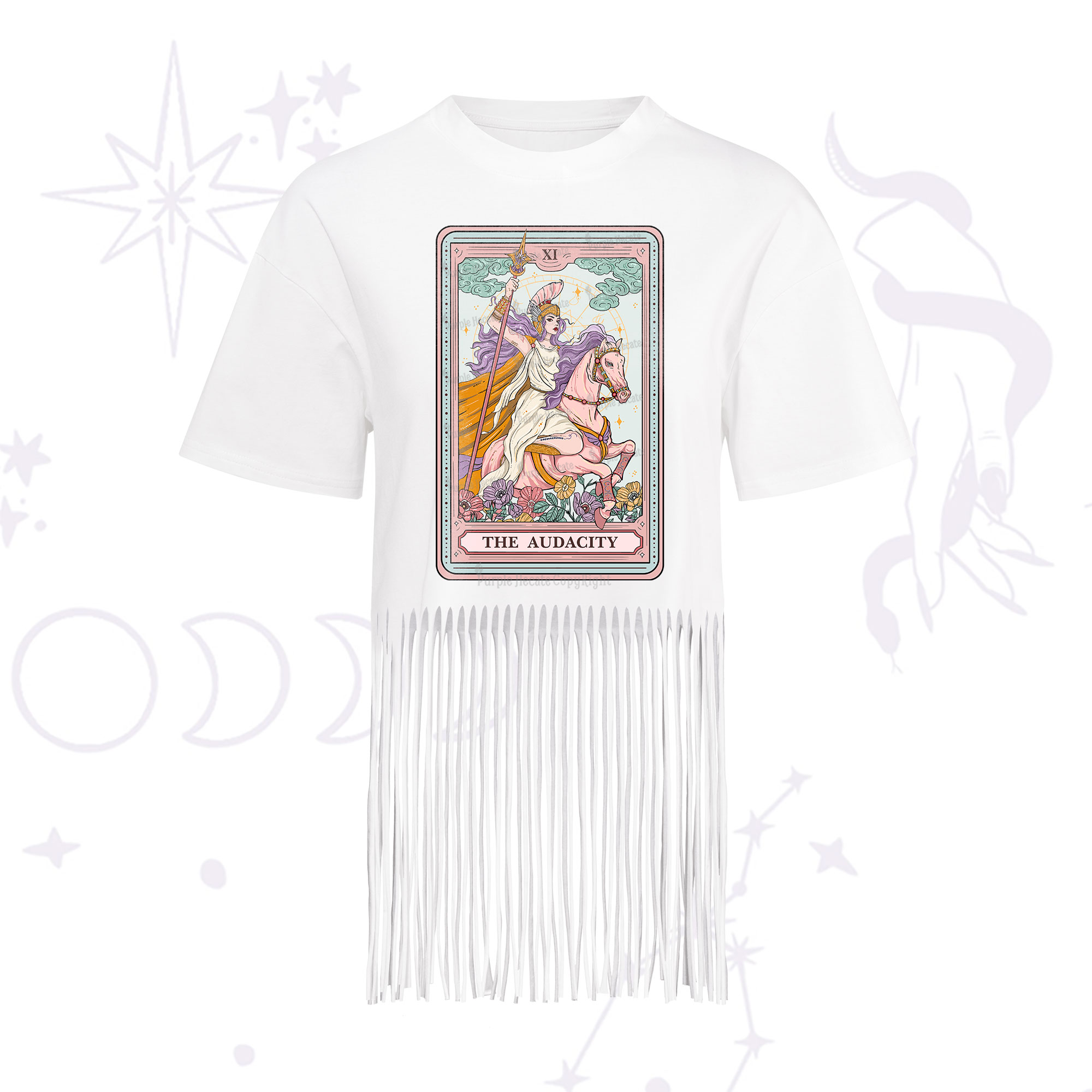Purplehecate The Audacity Tarot Card Fringe Hem T-Shirt