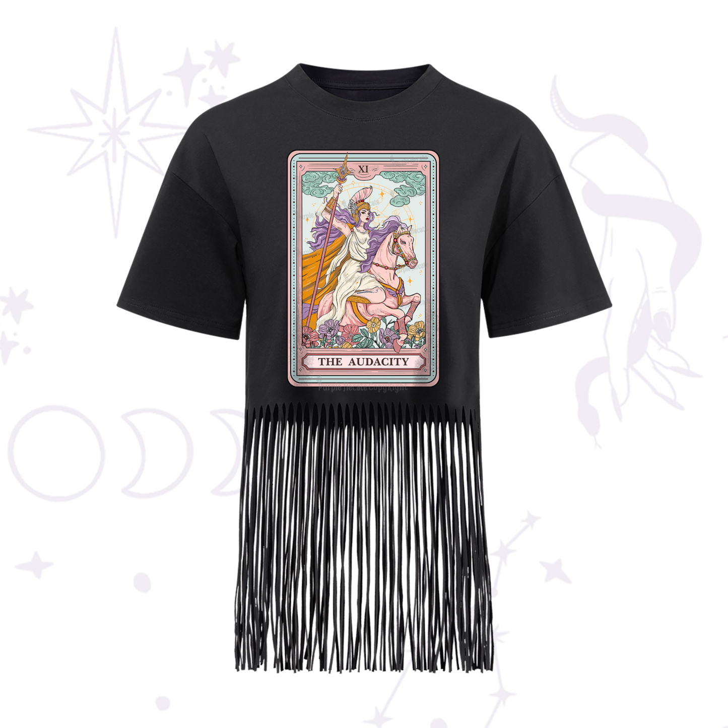 Purplehecate The Audacity Tarot Card Fringe Hem T-Shirt