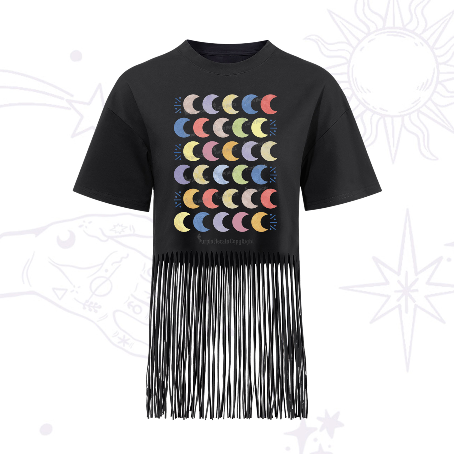 Purplehecate Every Phase Of Me Fringe Hem T-Shirt