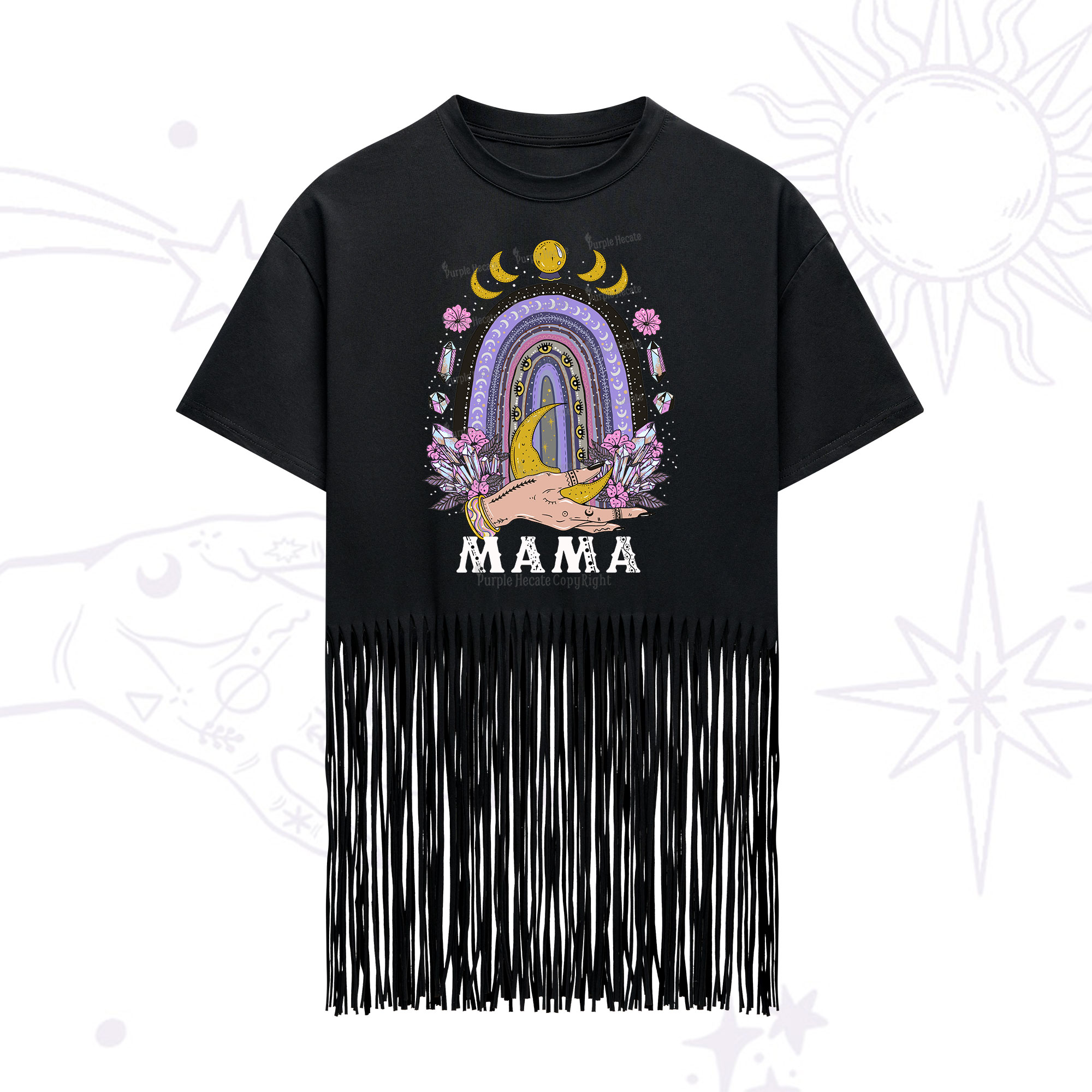 Purplehecate Gothic Mama Rainbow Fringe Hem T-Shirt