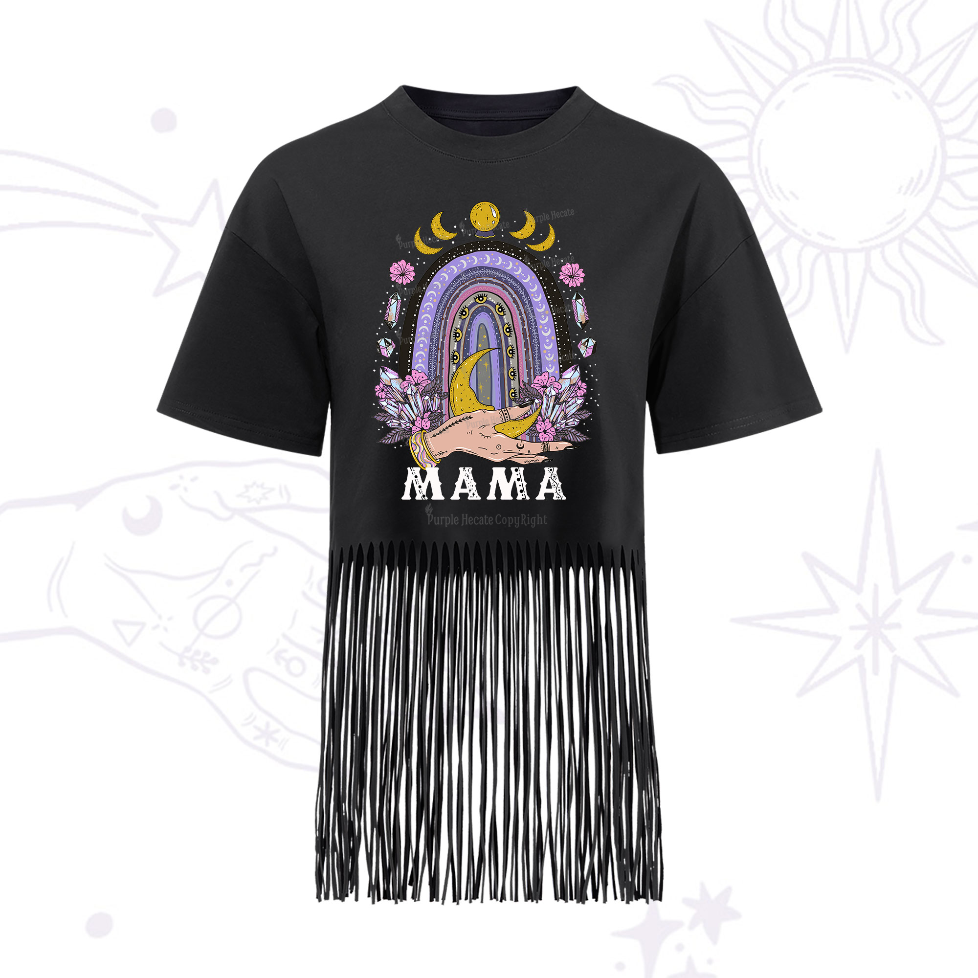 Purplehecate Gothic Mama Rainbow Fringe Hem T-Shirt
