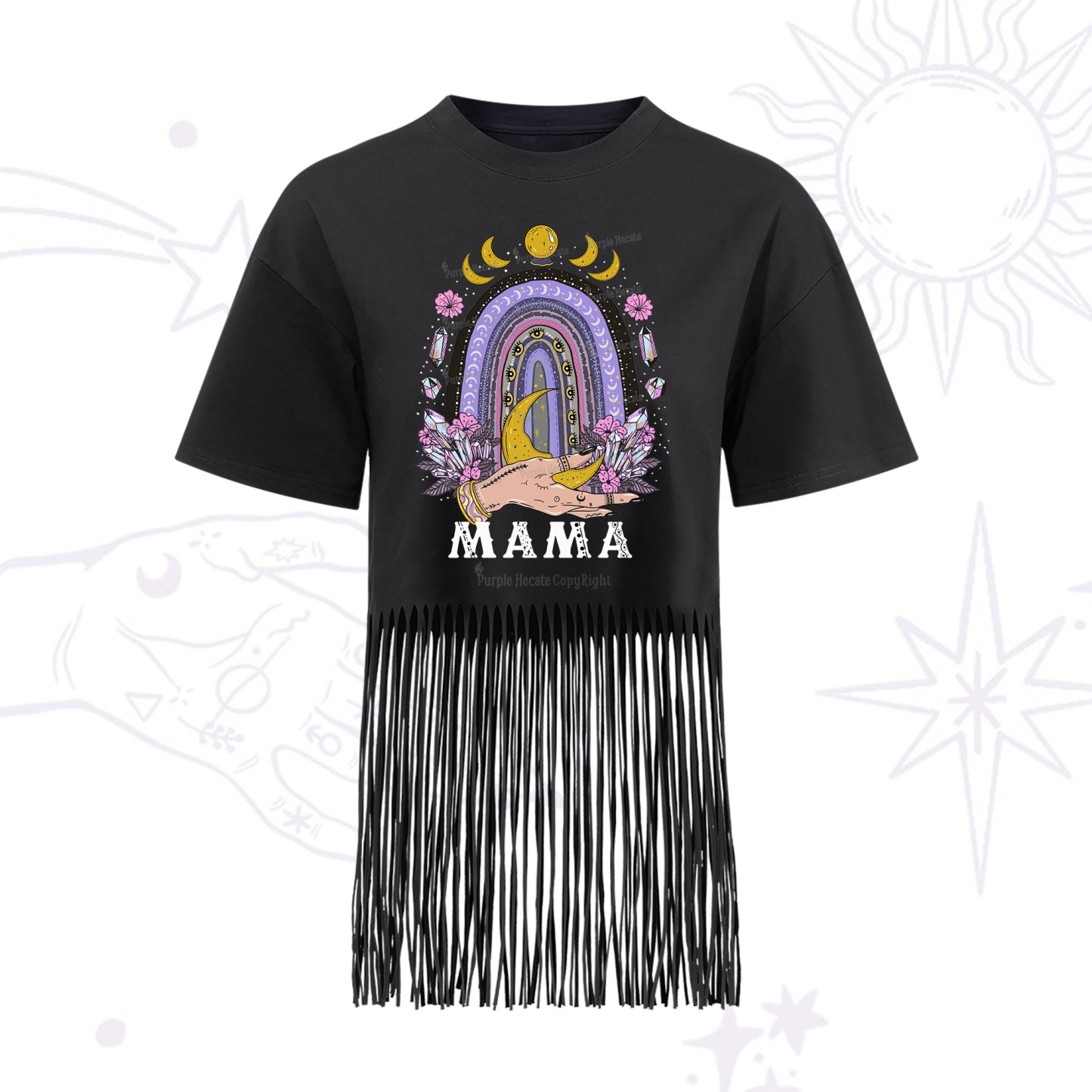 Purplehecate Gothic Mama Rainbow Fringe Hem T-Shirt
