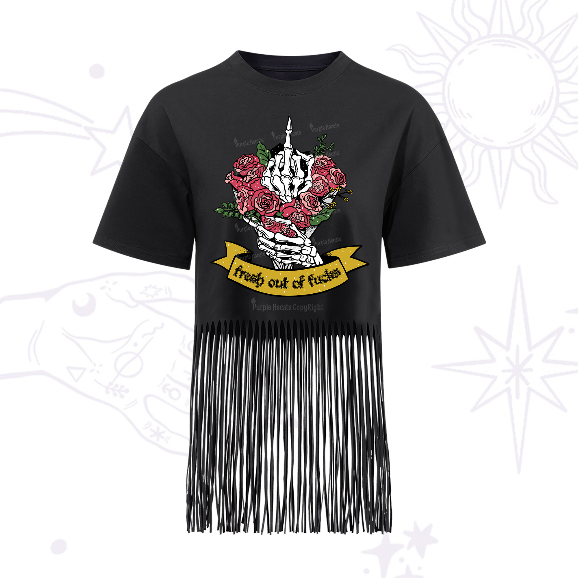Purplehecate Fresh Out Of Fucks Fringe Hem T-Shirt