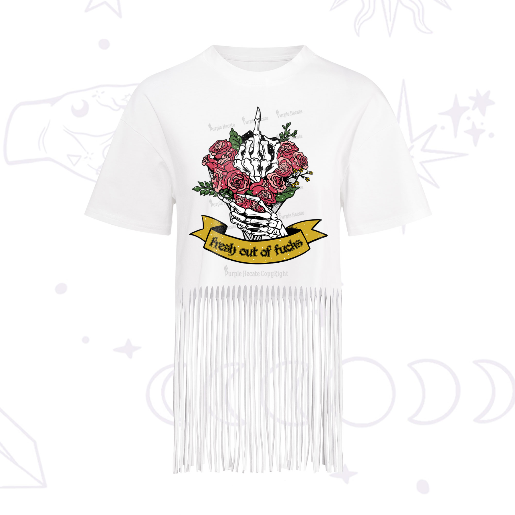 Purplehecate Fresh Out Of Fucks Fringe Hem T-Shirt