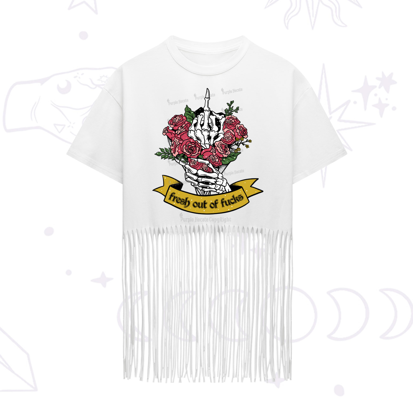 Purplehecate Fresh Out Of Fucks Fringe Hem T-Shirt