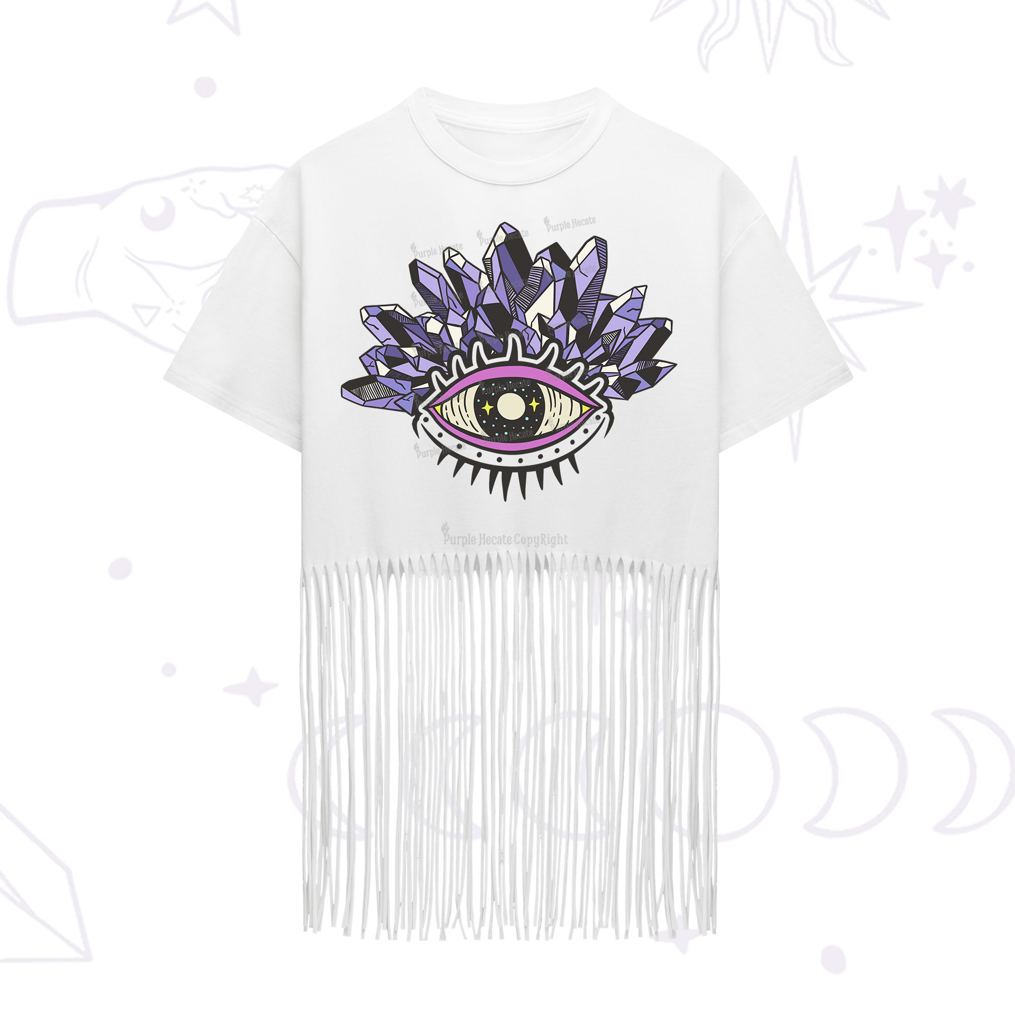 Purplehecate Crystal Eye Fringe Hem T-Shirt