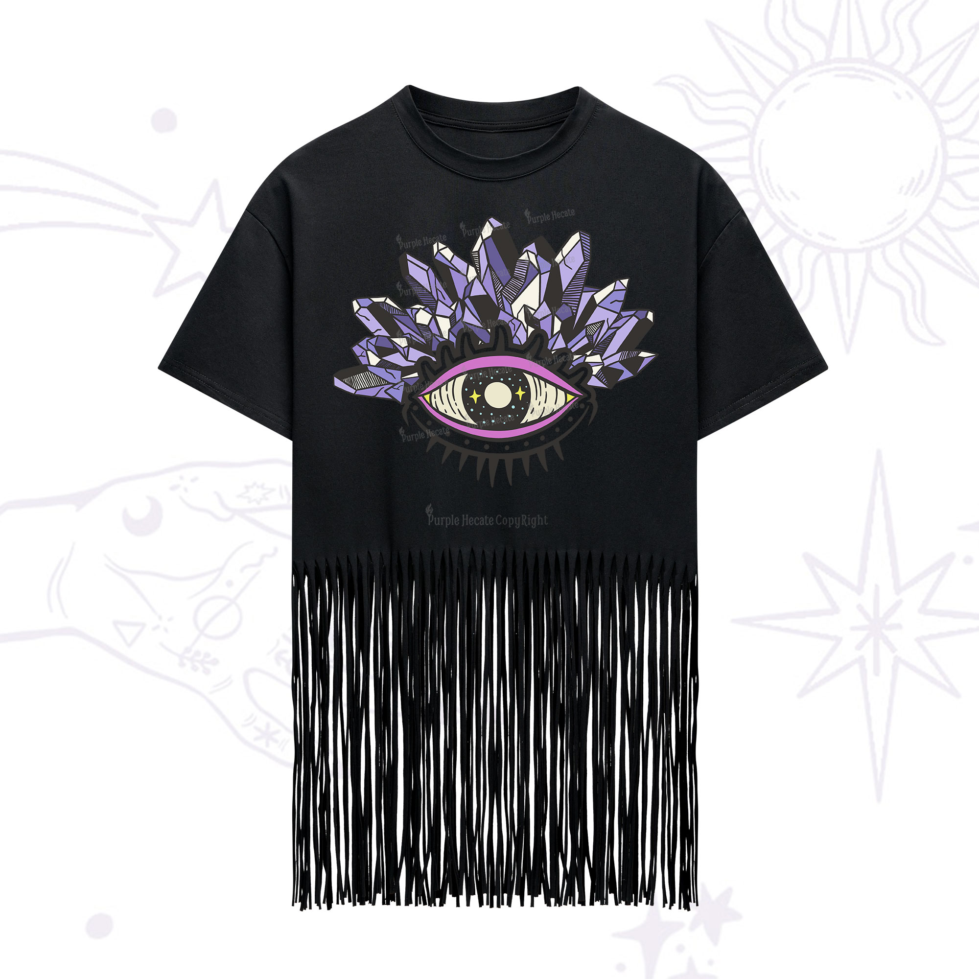 Purplehecate Crystal Eye Fringe Hem T-Shirt