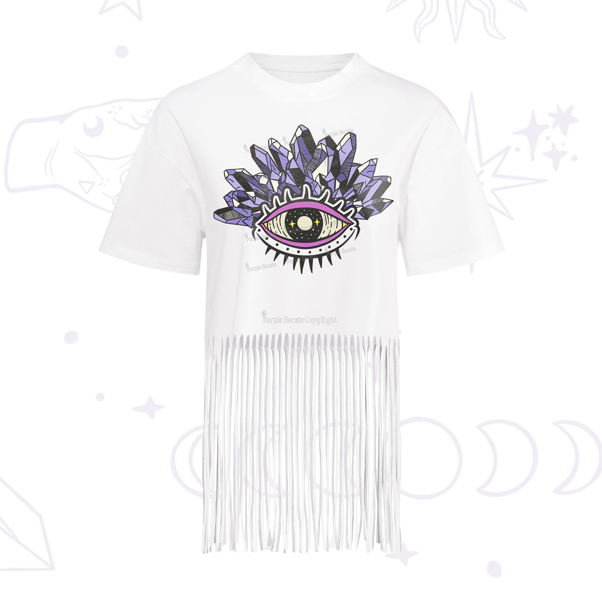 Purplehecate Crystal Eye Fringe Hem T-Shirt