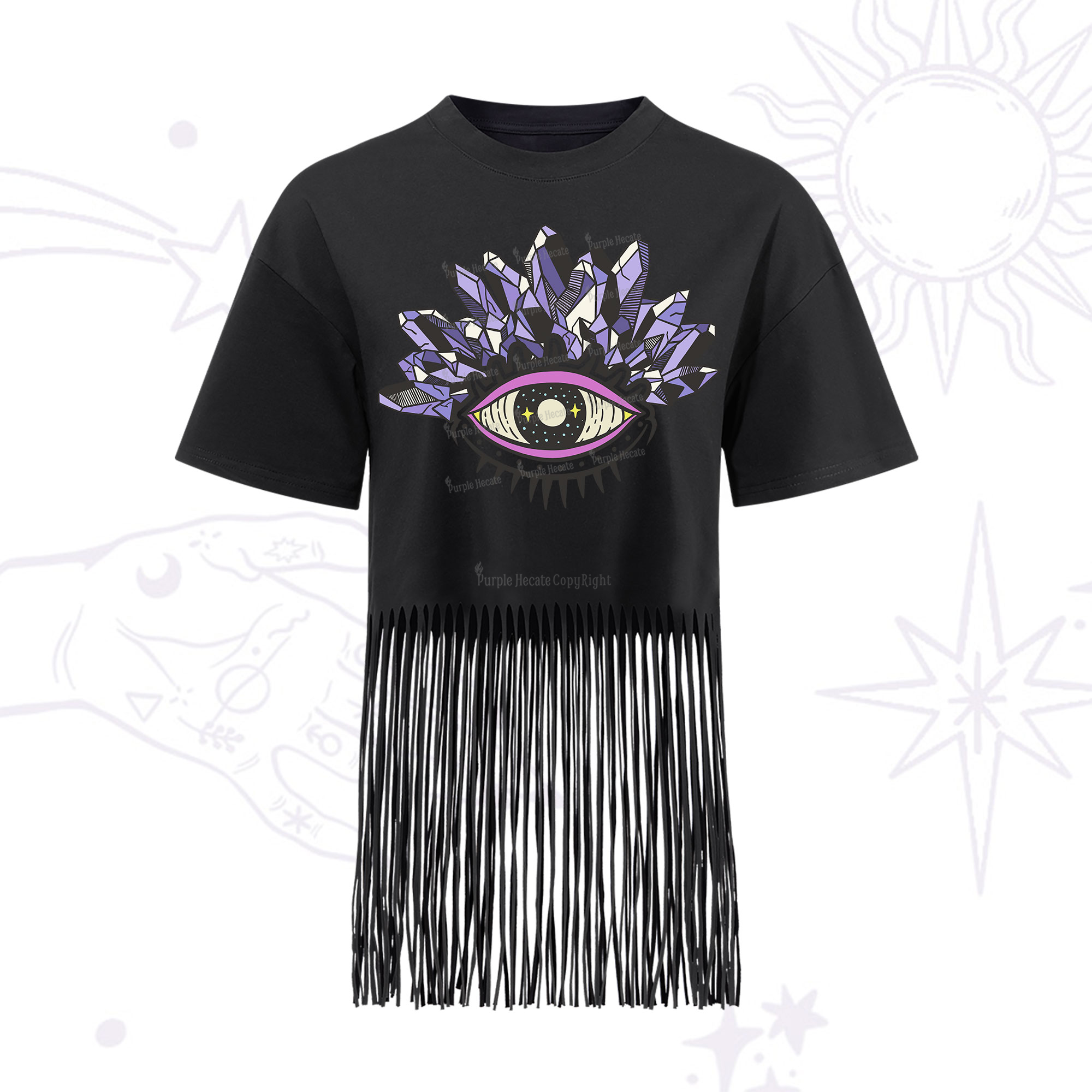 Purplehecate Crystal Eye Fringe Hem T-Shirt
