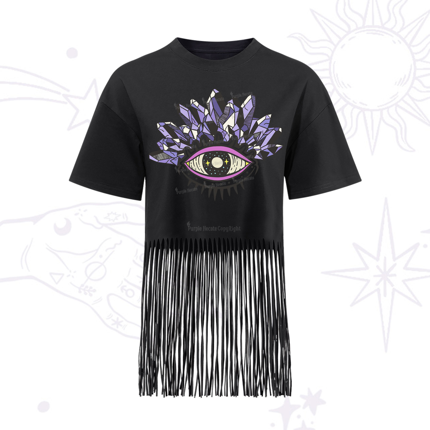 Purplehecate Crystal Eye Fringe Hem T-Shirt