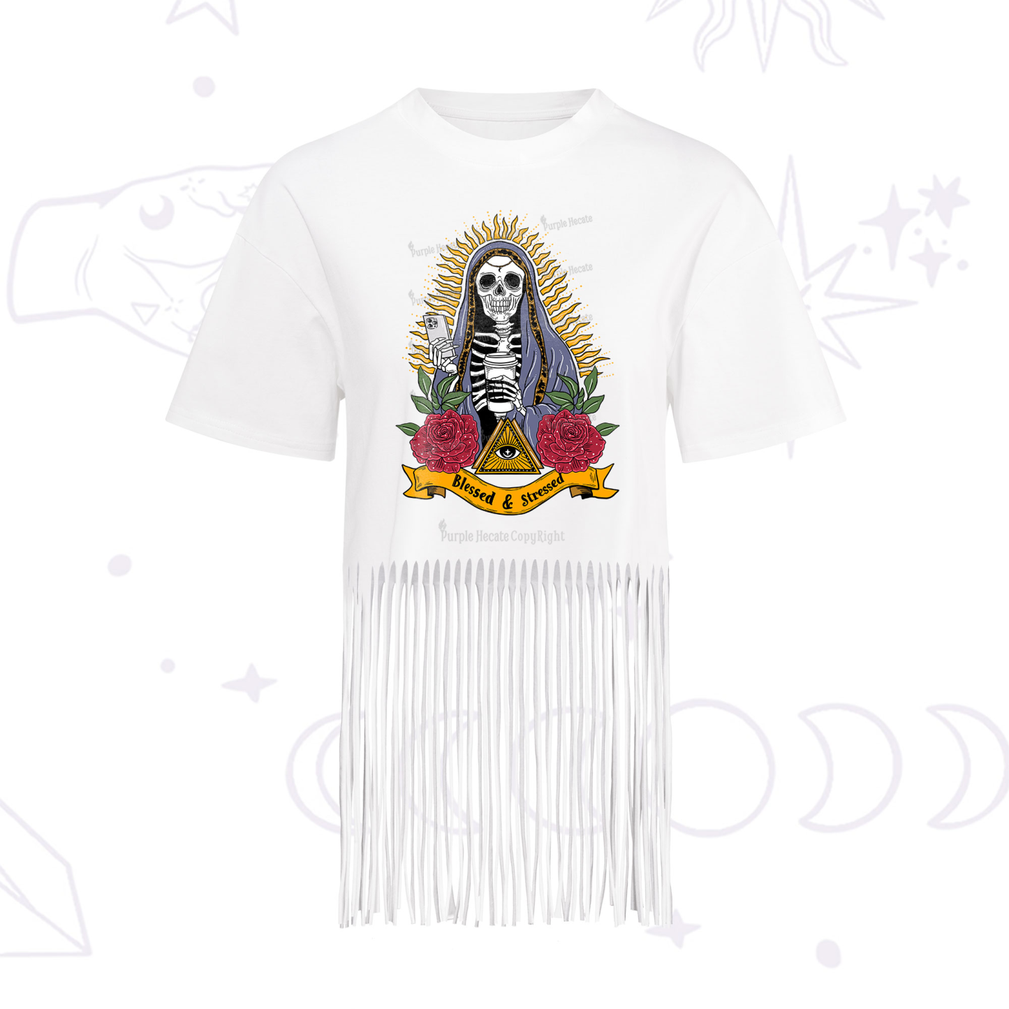 Purplehecate Blessed And Stressed Fringe Hem T-Shirt