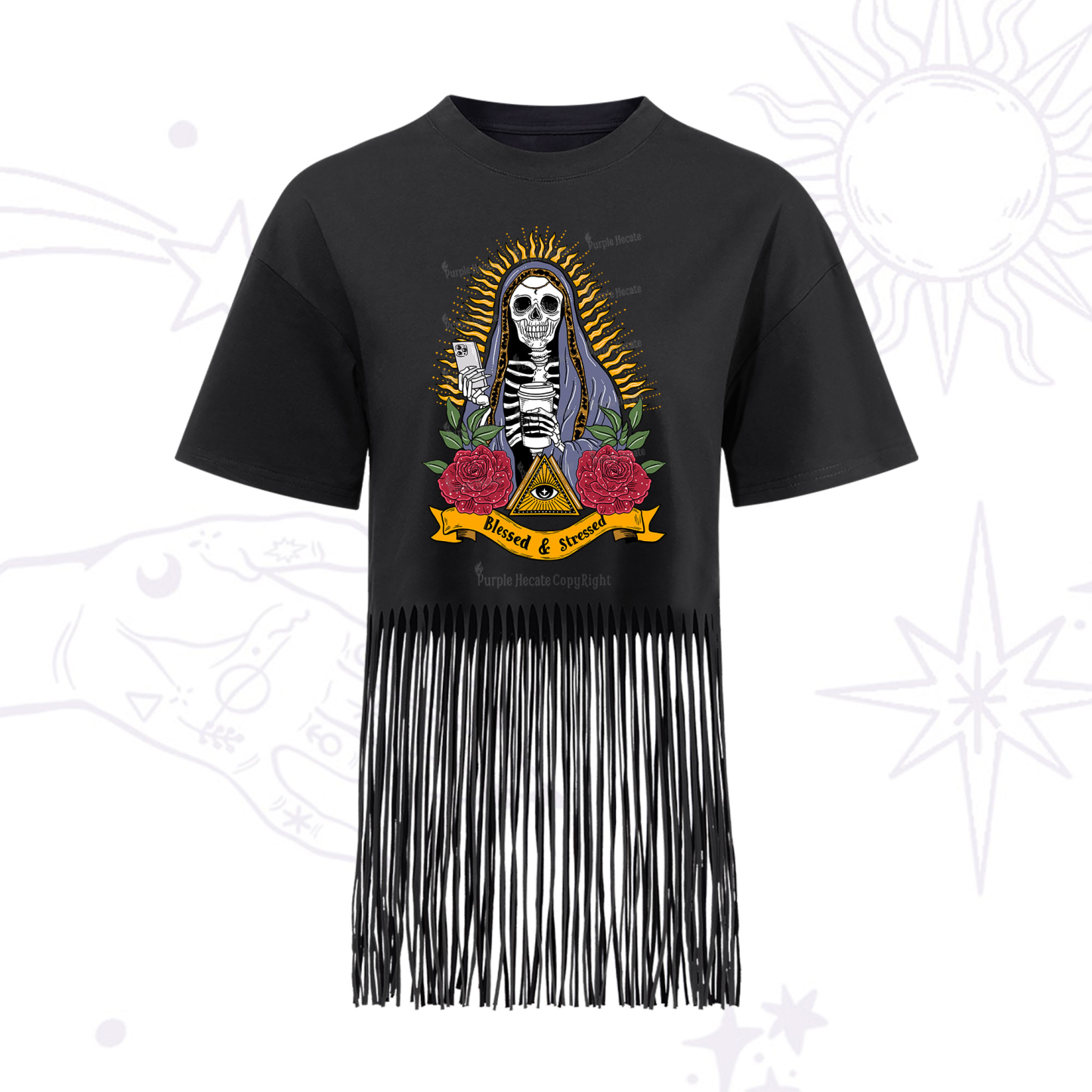 Purplehecate Blessed And Stressed Fringe Hem T-Shirt