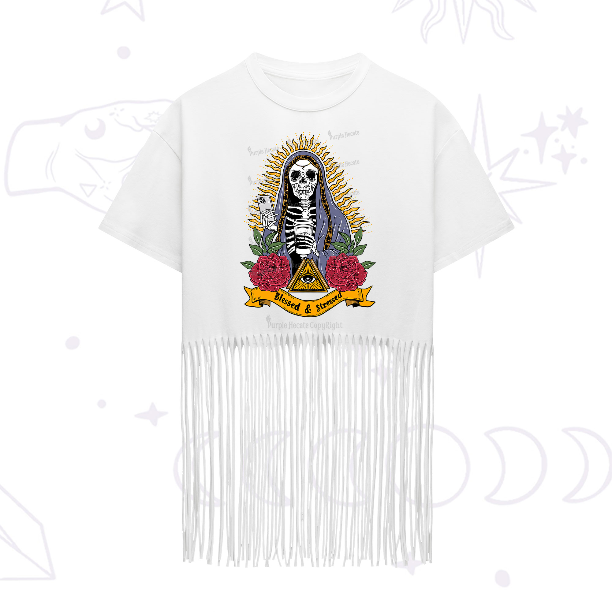 Purplehecate Blessed And Stressed Fringe Hem T-Shirt