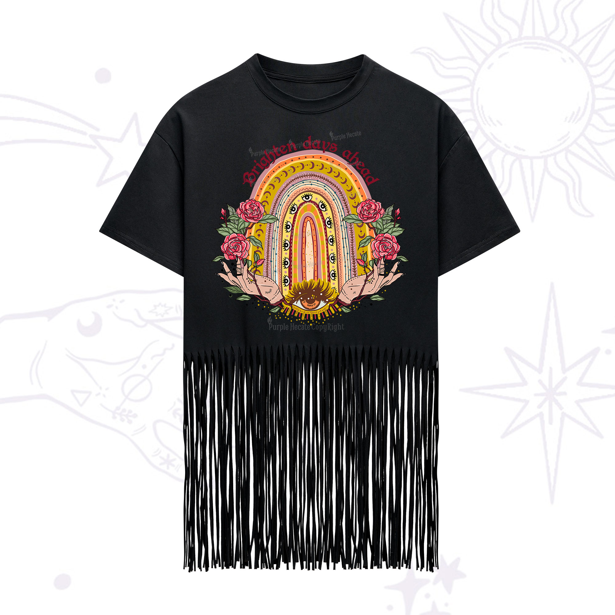 Purplehecate Brighten Days Ahead Fringe Hem T-Shirt