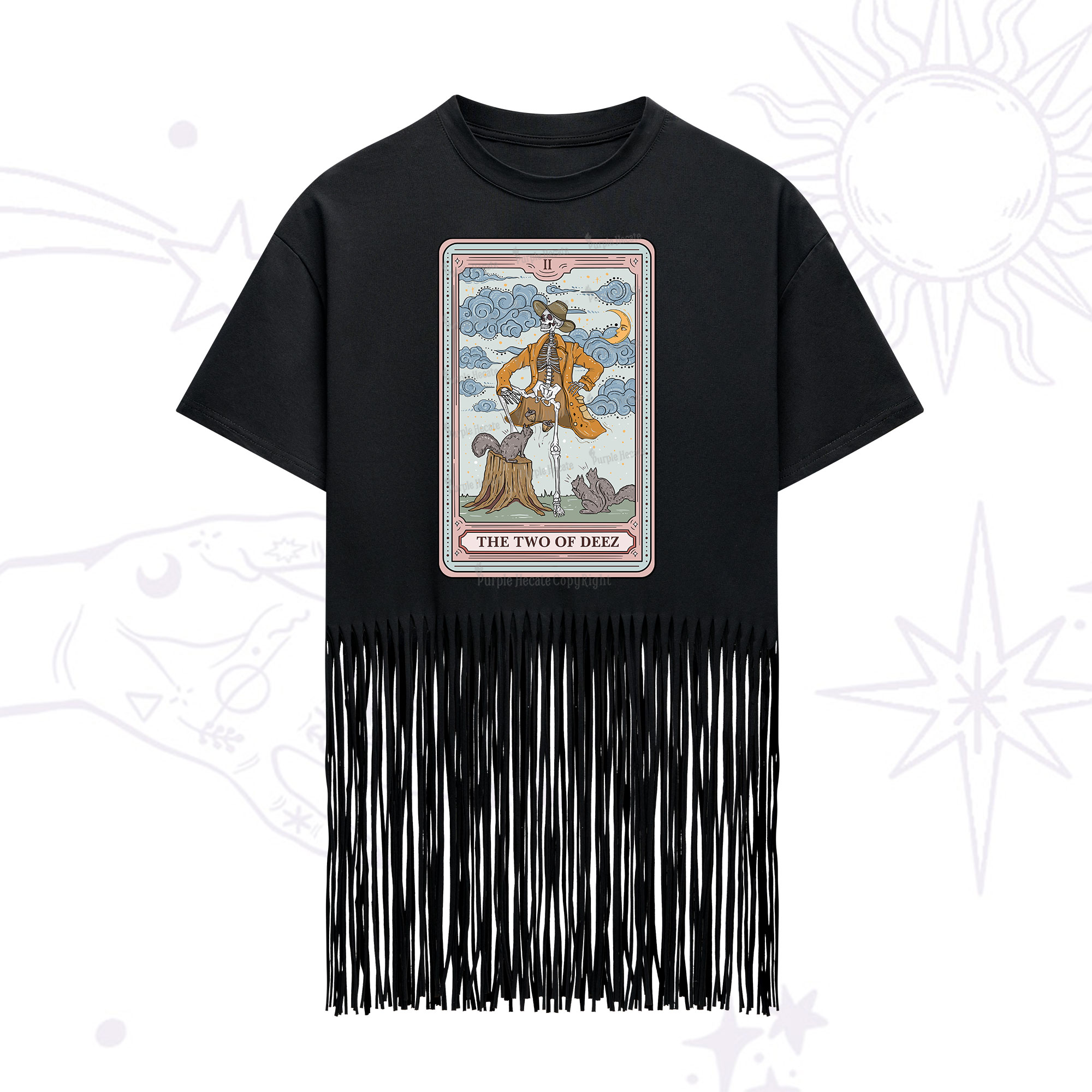 Purplehecate The Two Of Deez Tarot Fringe Hem T-Shirt