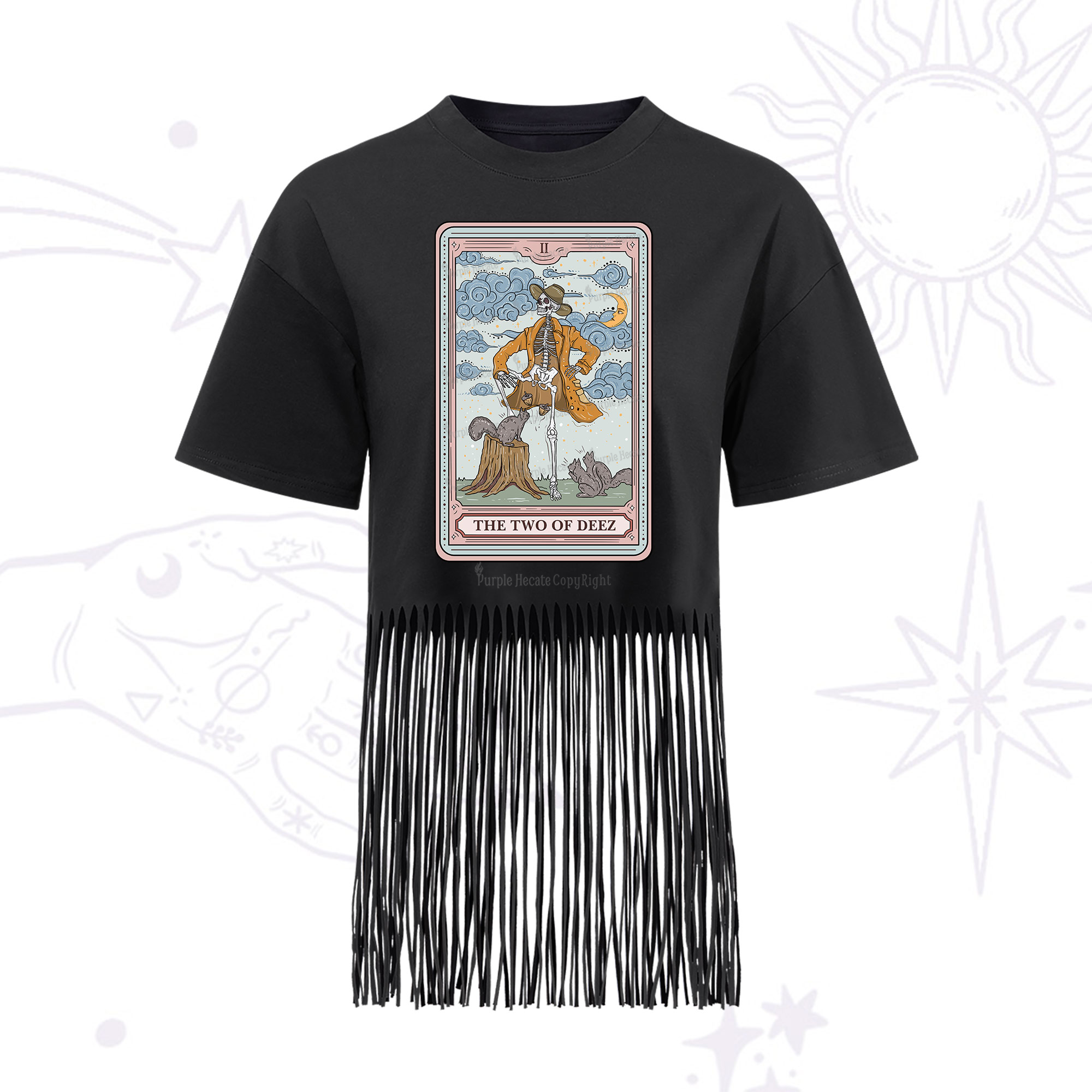 Purplehecate The Two Of Deez Tarot Fringe Hem T-Shirt
