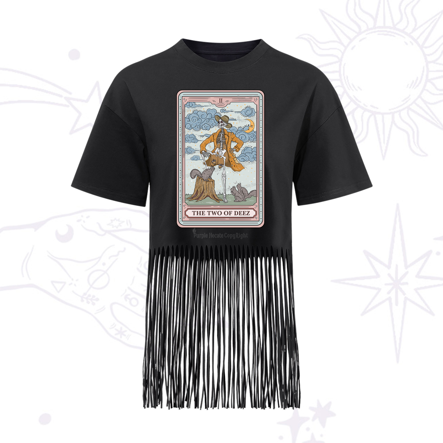 Purplehecate The Two Of Deez Tarot Fringe Hem T-Shirt