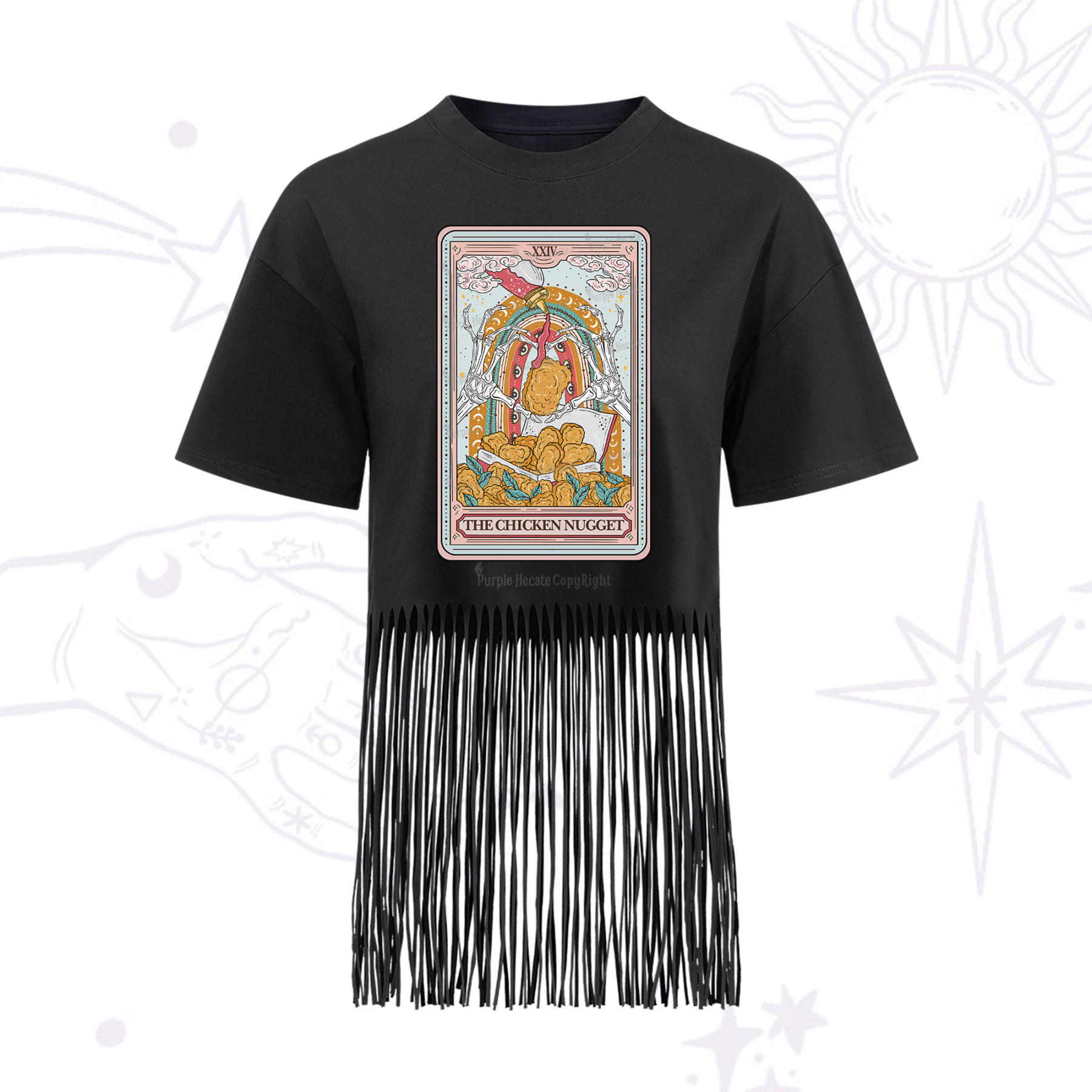 Purplehecate The Chicken Nugget Food Tarot Fringe Hem T-Shirt