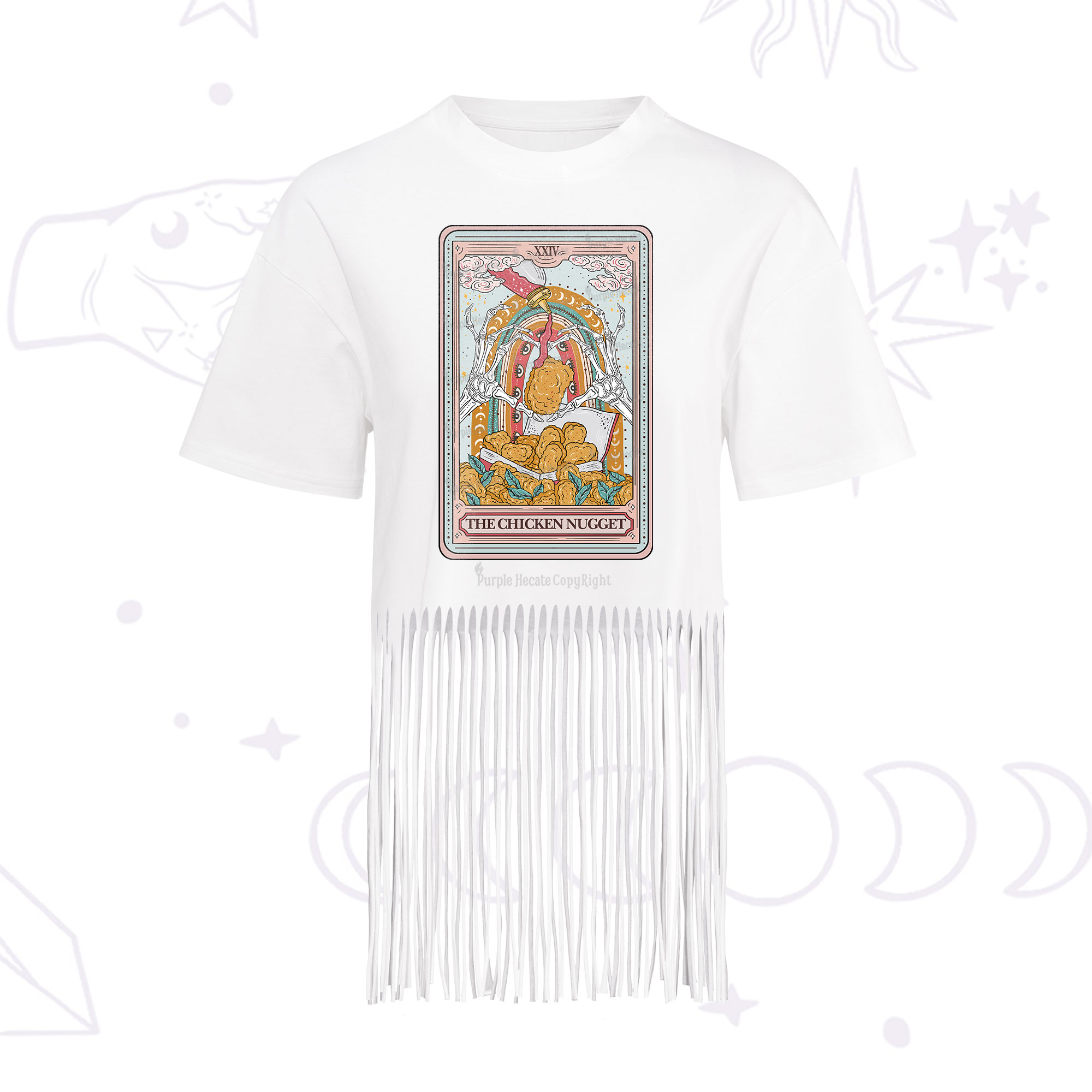 Purplehecate The Chicken Nugget Food Tarot Fringe Hem T-Shirt
