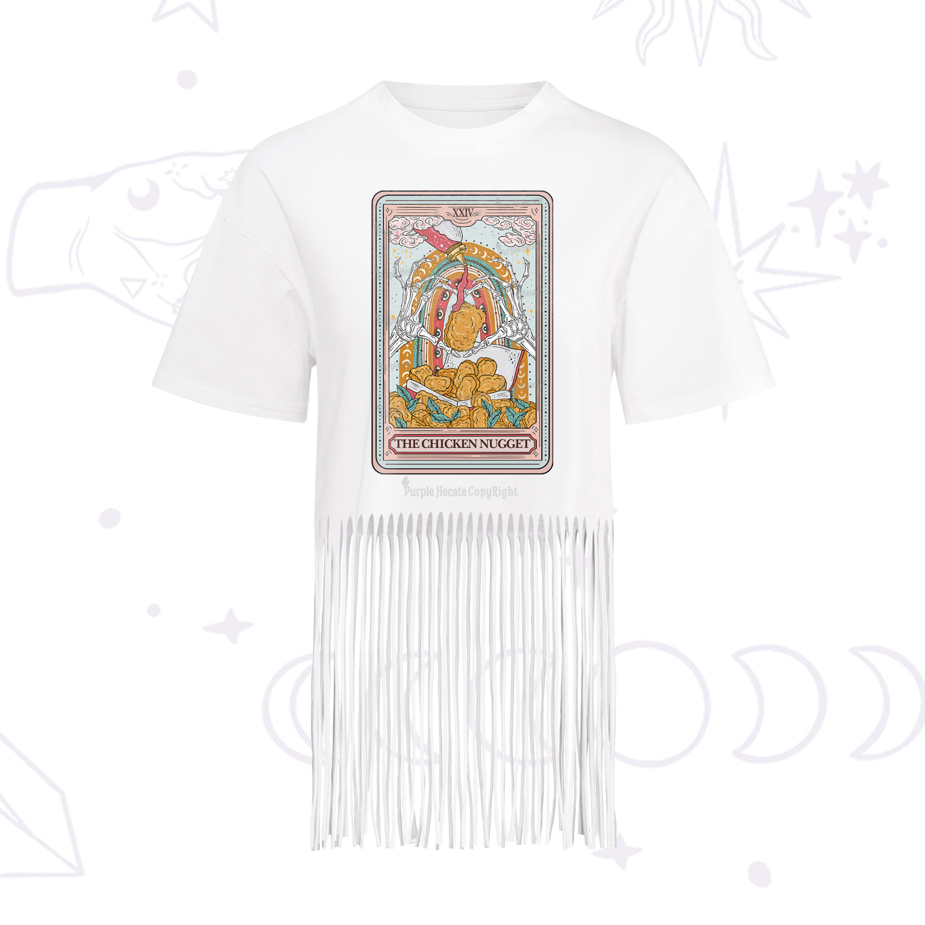 Purplehecate The Chicken Nugget Food Tarot Fringe Hem T-Shirt