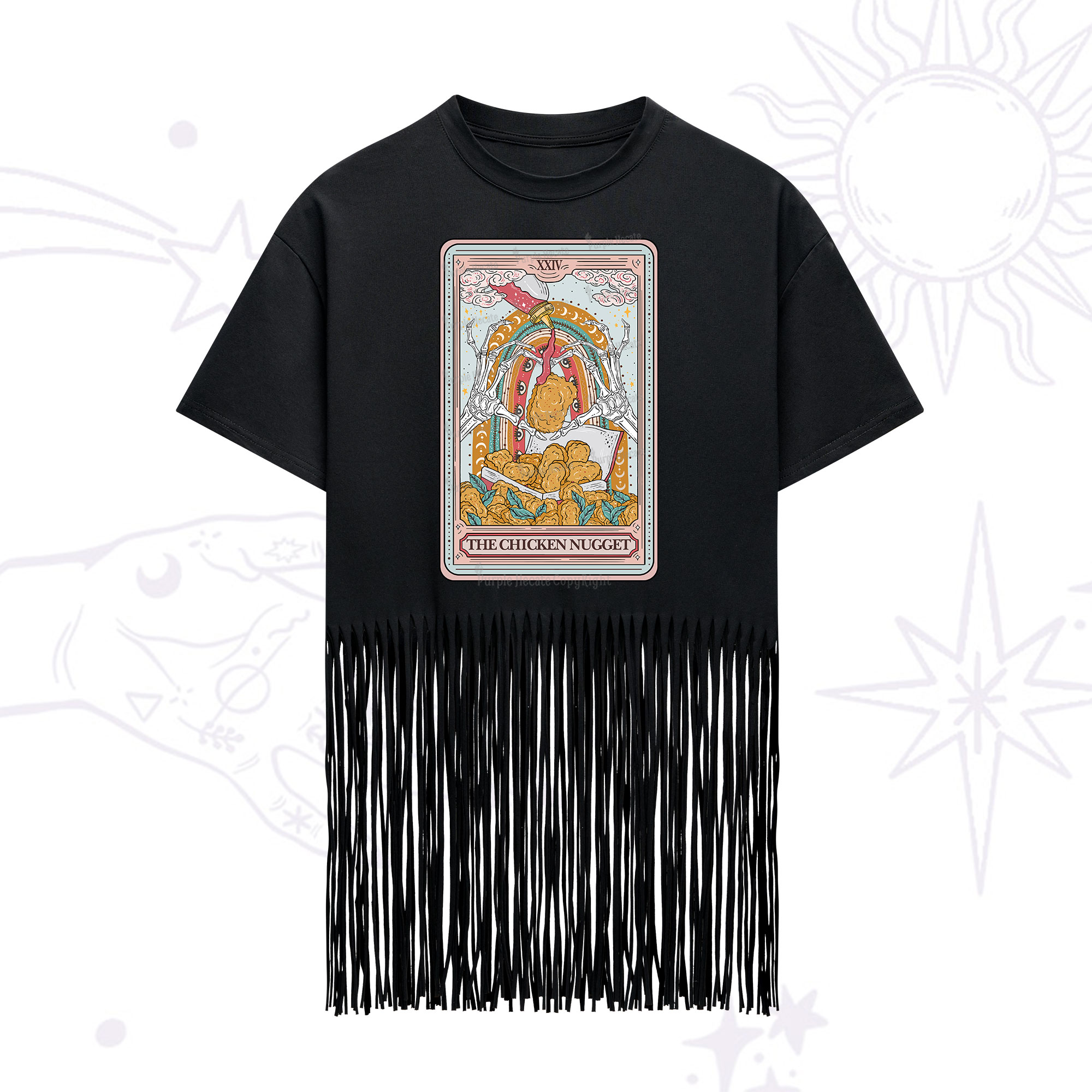 Purplehecate The Chicken Nugget Food Tarot Fringe Hem T-Shirt