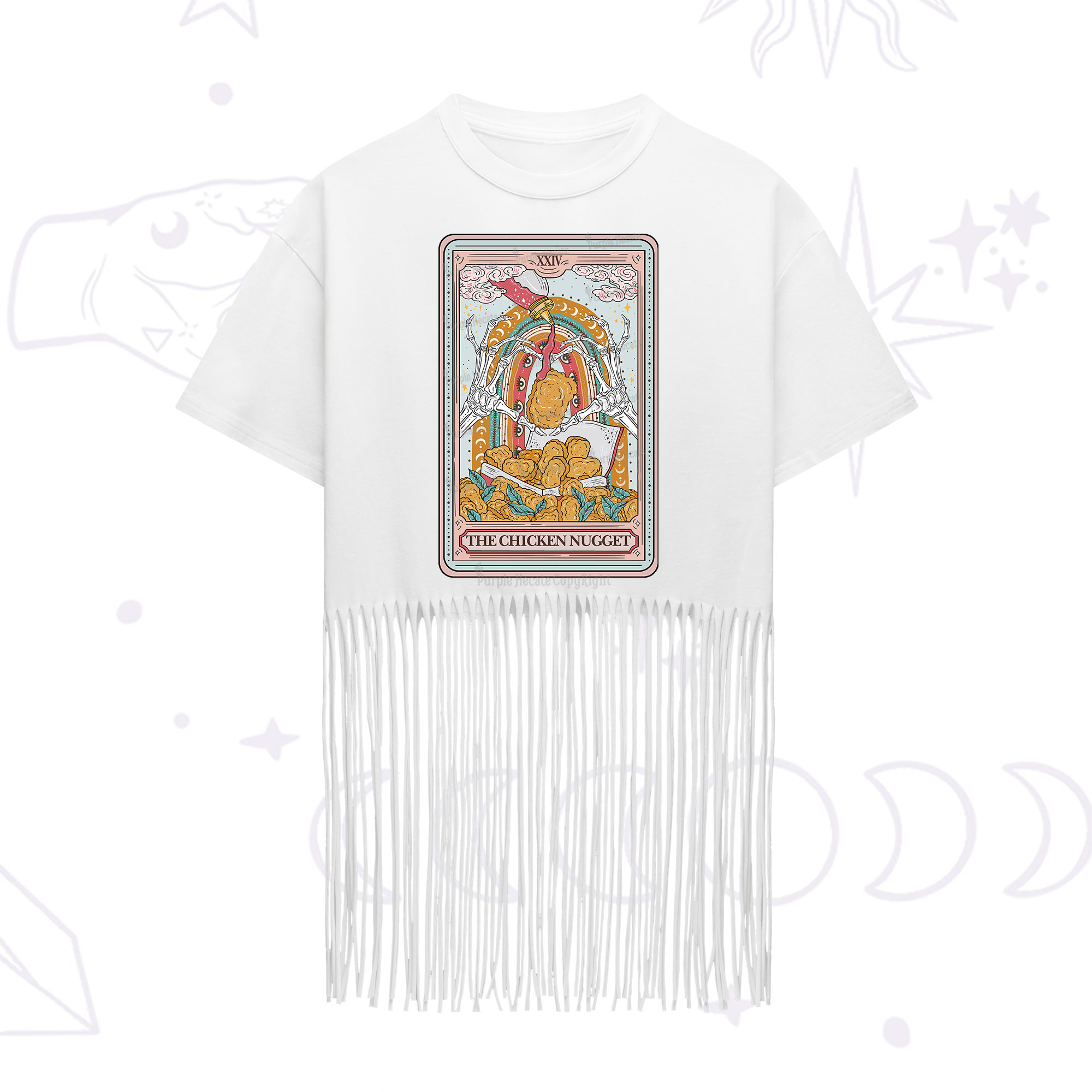 Purplehecate The Chicken Nugget Food Tarot Fringe Hem T-Shirt