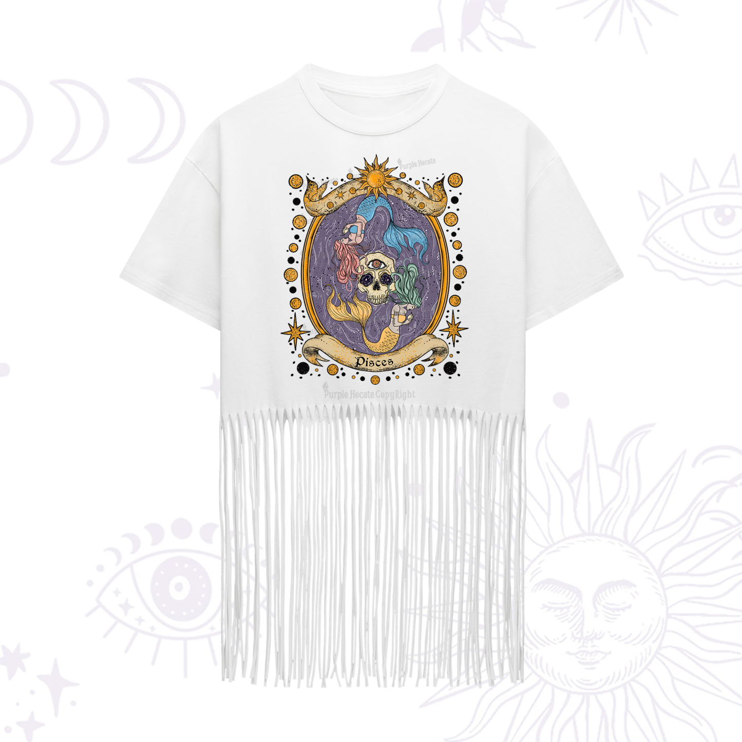 Purplehecate Celestial Pisces Zodiac Fringe Hem T-Shirt