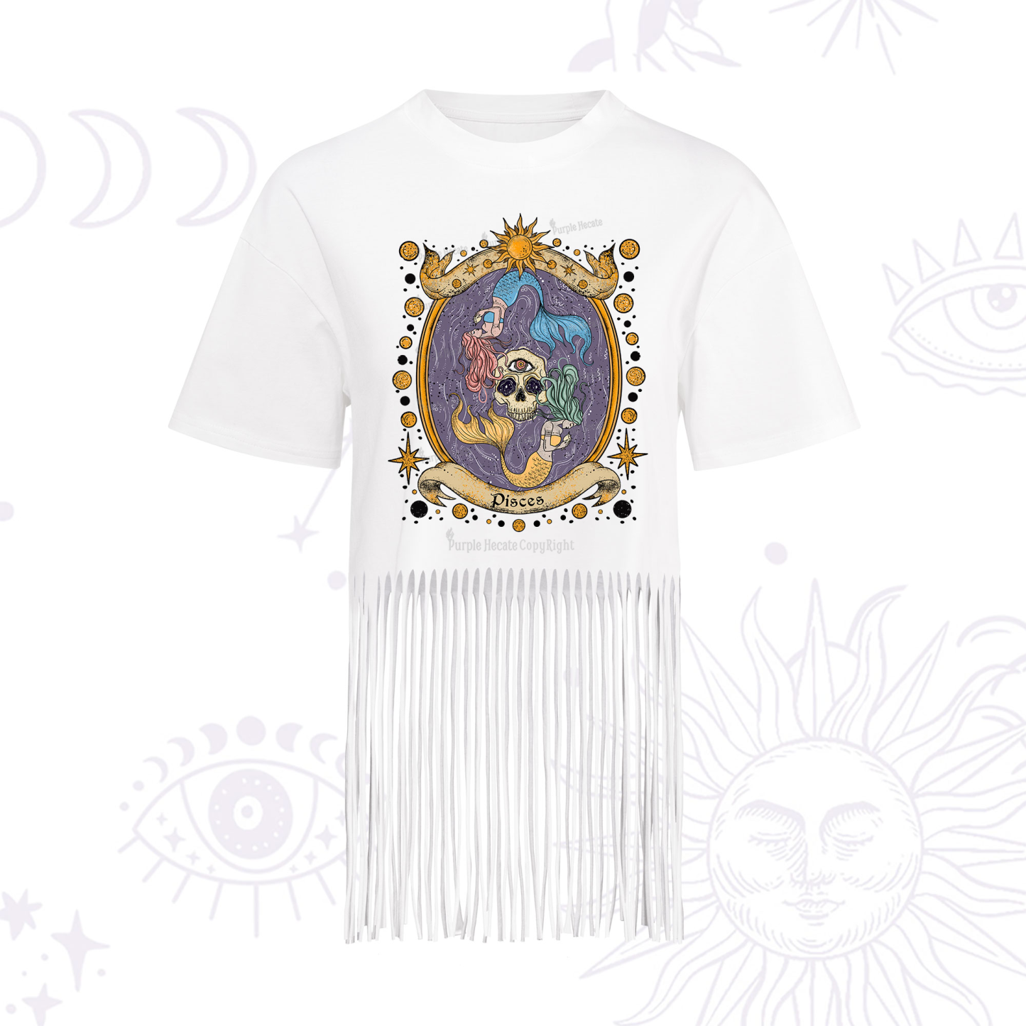 Purplehecate Celestial Pisces Zodiac Fringe Hem T-Shirt