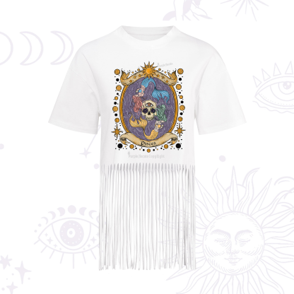 Purplehecate Celestial Pisces Zodiac Fringe Hem T-Shirt