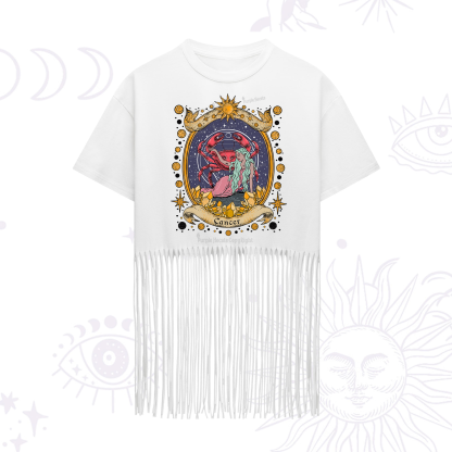Purplehecate Celestial Cancer Zodiac Fringe Hem T-Shirt