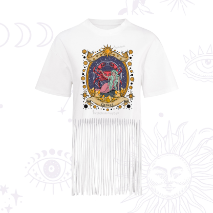 Purplehecate Celestial Cancer Zodiac Fringe Hem T-Shirt