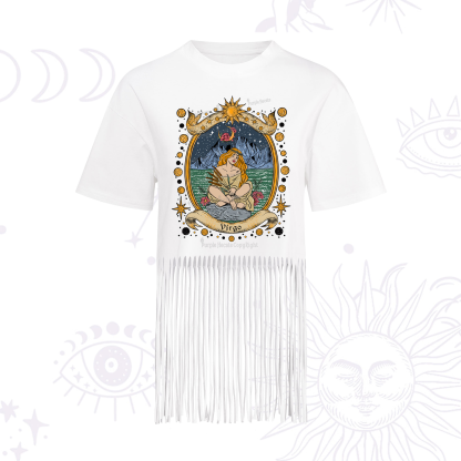 Purplehecate Celestial Virgo Zodiac Fringe Hem T-Shirt