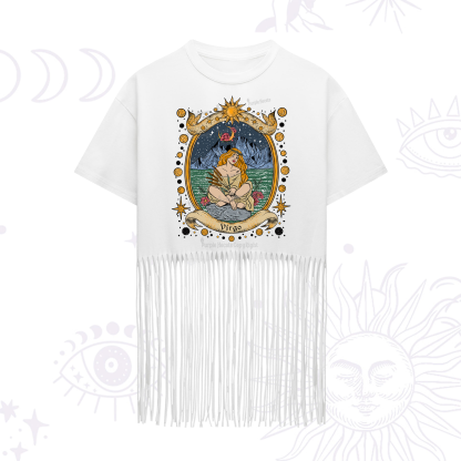 Purplehecate Celestial Virgo Zodiac Fringe Hem T-Shirt