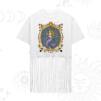 Purplehecate Celestial Capricorn Zodiac Fringe Hem T-Shirt