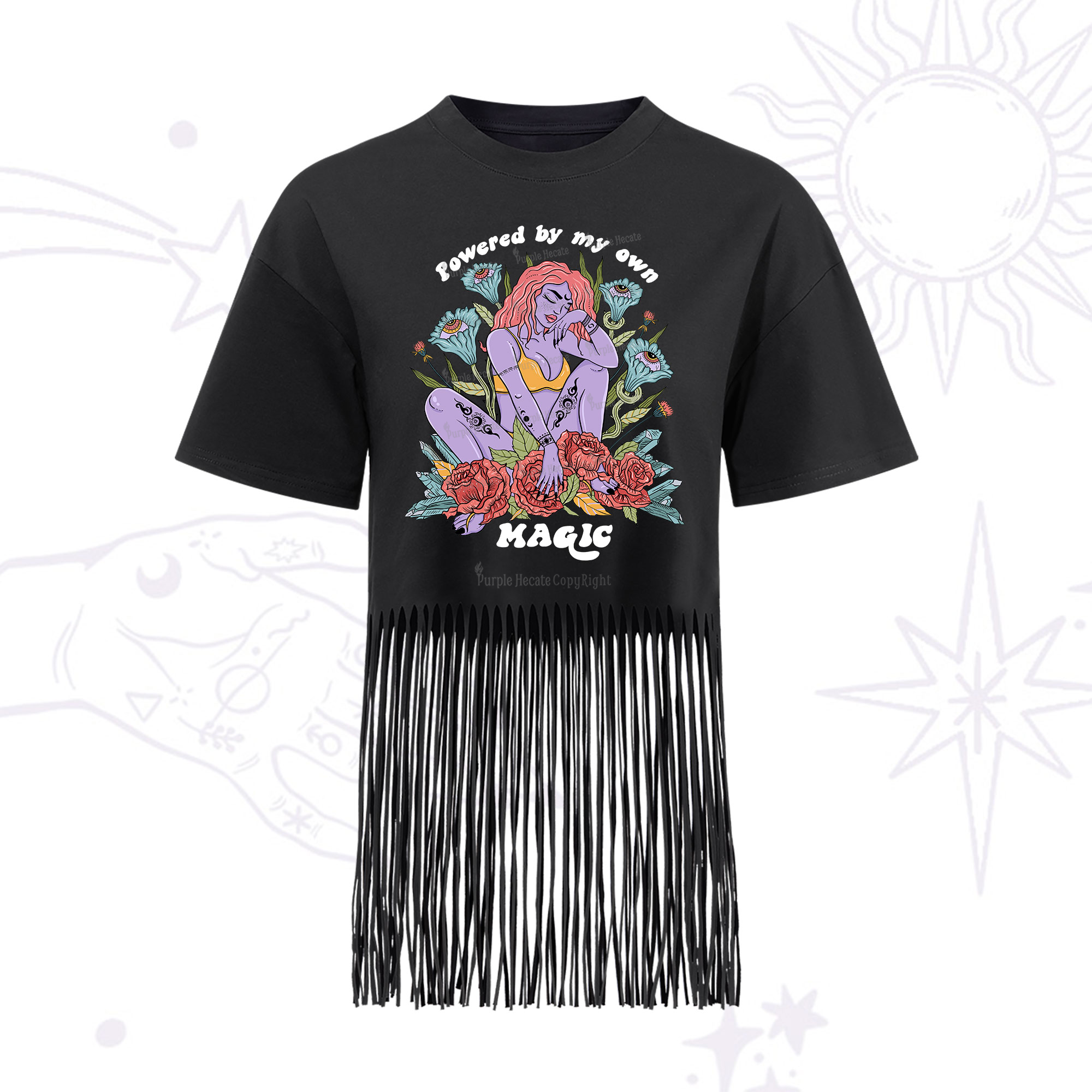 Purplehecate Powered By My Own Magic Fringe Hem T-Shirt