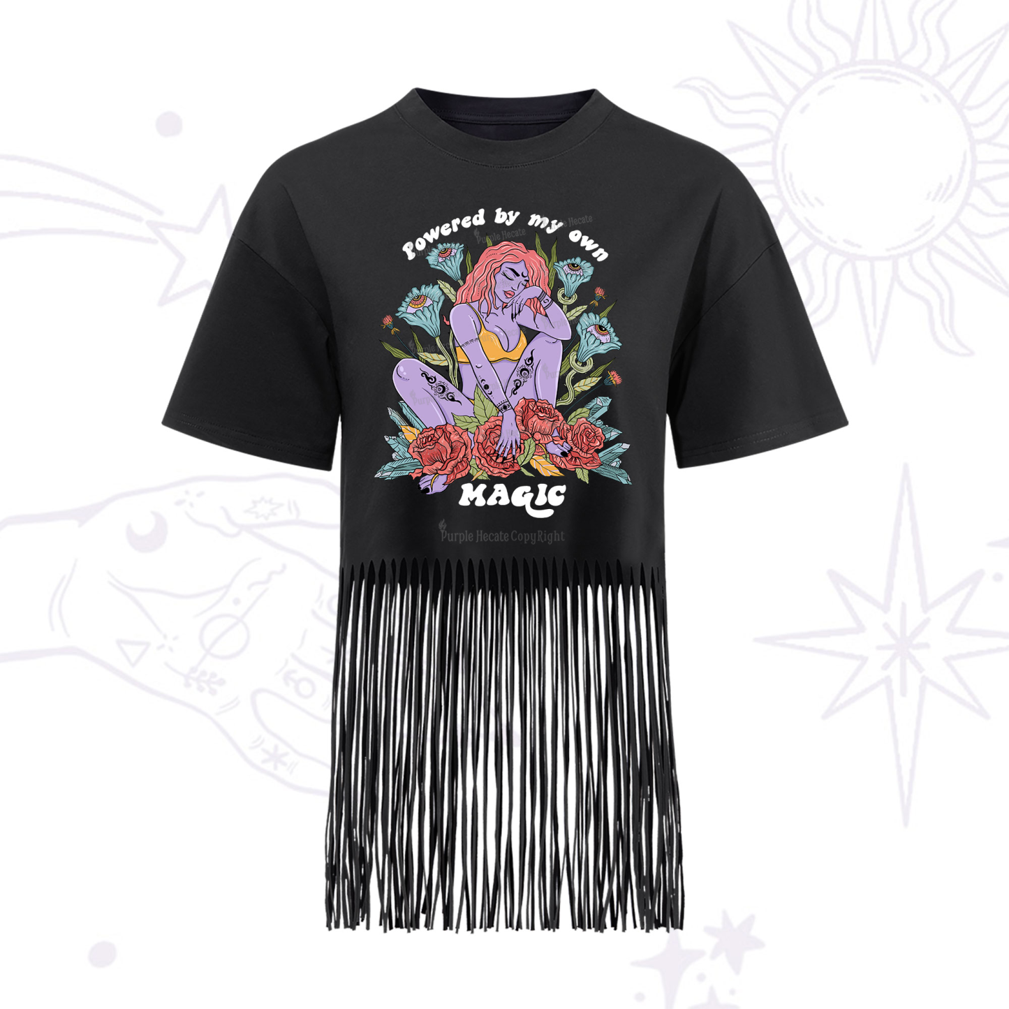 Purplehecate Powered By My Own Magic Fringe Hem T-Shirt