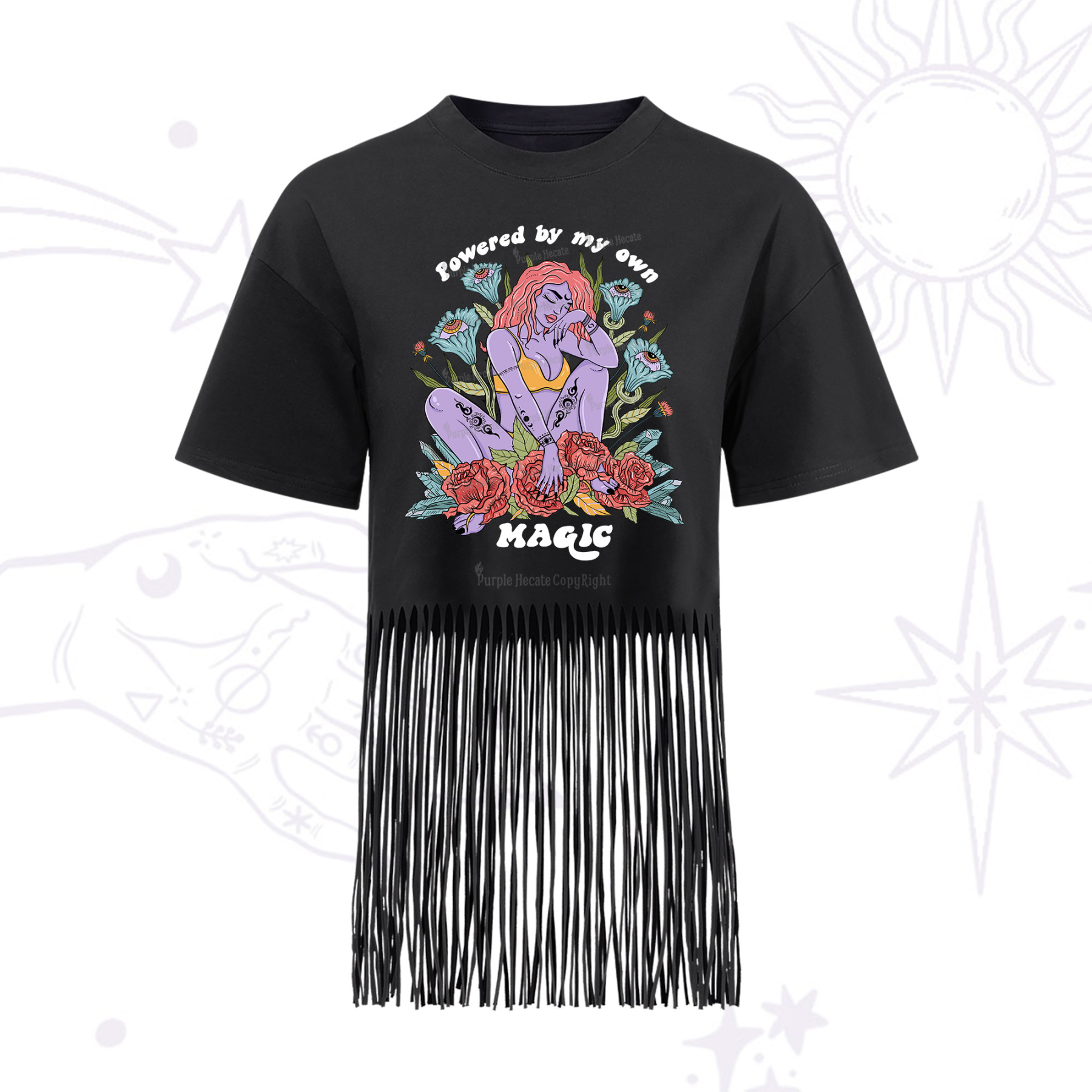Purplehecate Powered By My Own Magic Fringe Hem T-Shirt