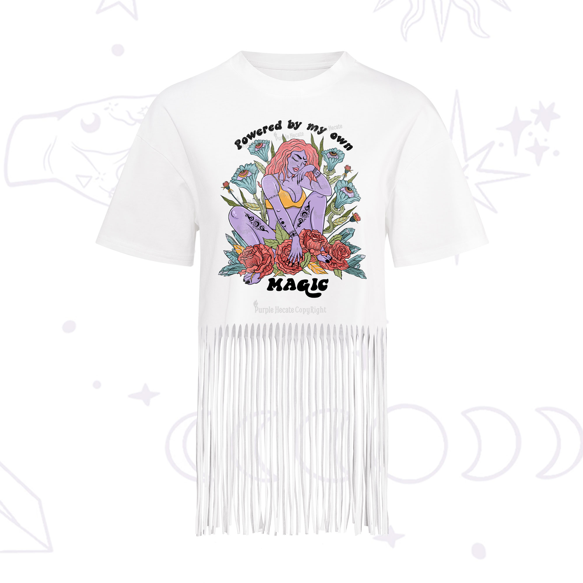 Purplehecate Powered By My Own Magic Fringe Hem T-Shirt