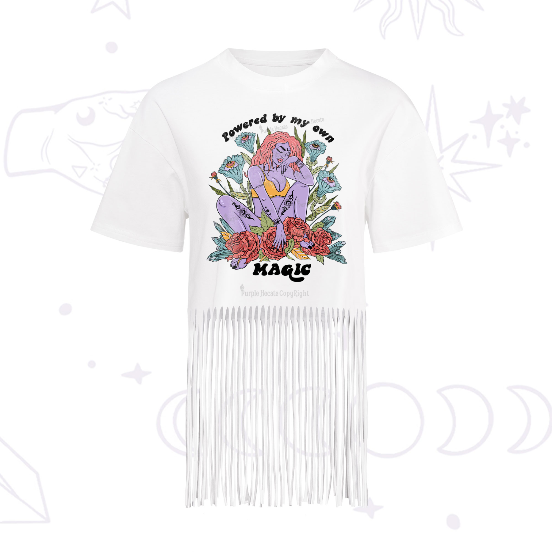Purplehecate Powered By My Own Magic Fringe Hem T-Shirt