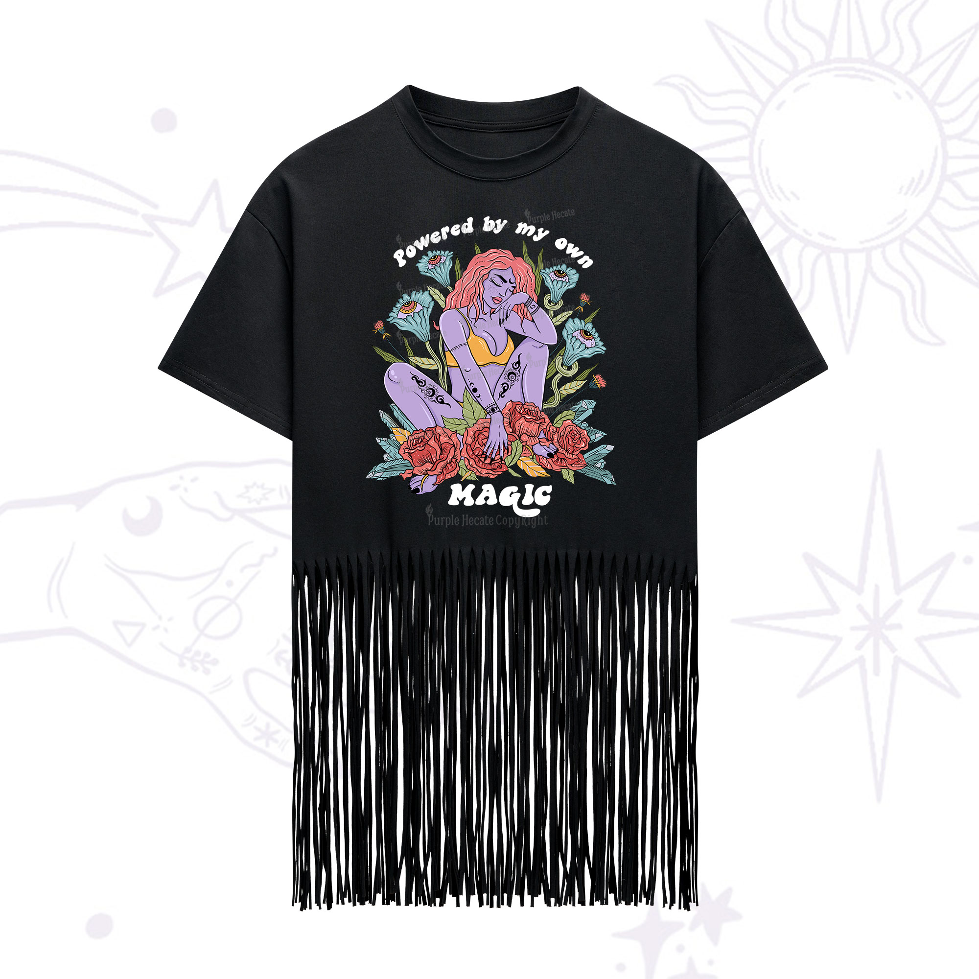 Purplehecate Powered By My Own Magic Fringe Hem T-Shirt