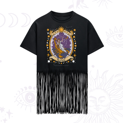 Purplehecate Celestial Scorpio Zodiac Fringe Hem T-Shirt