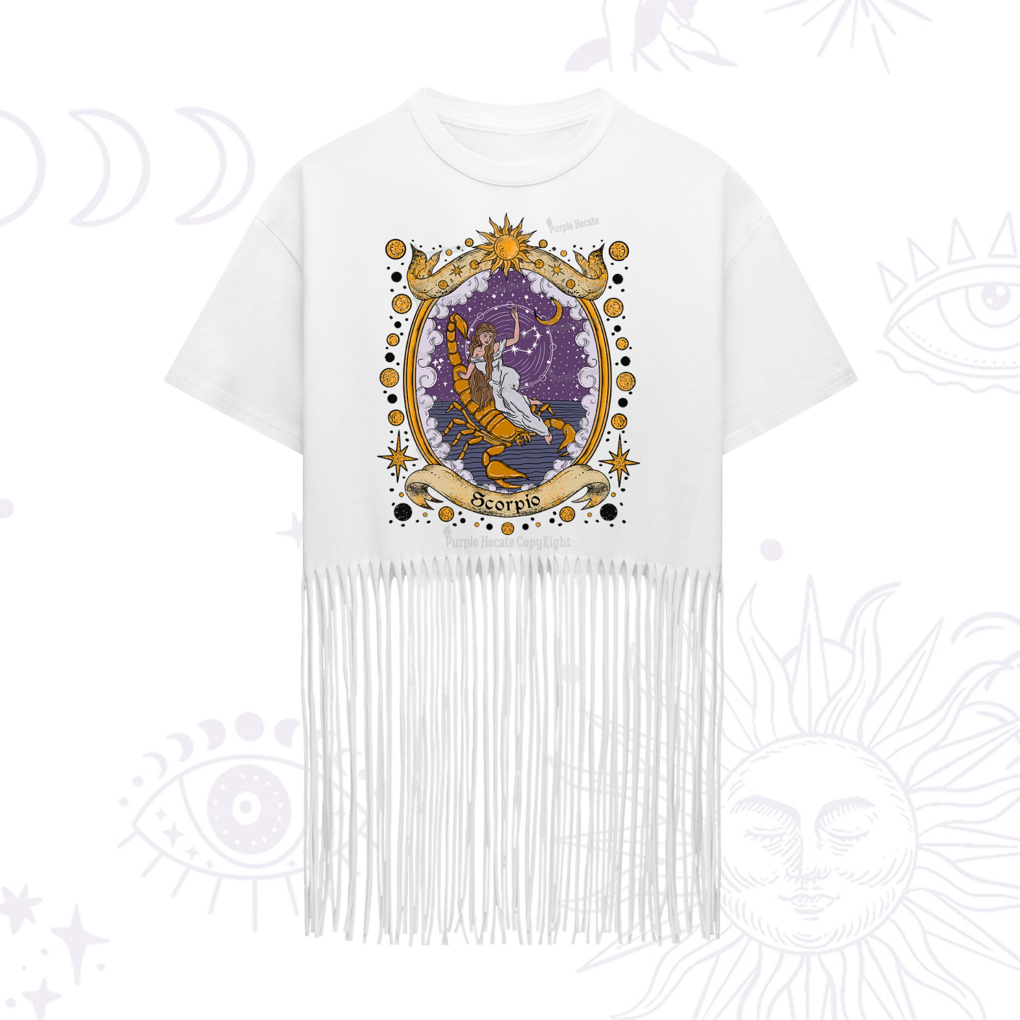 Purplehecate Celestial Scorpio Zodiac Fringe Hem T-Shirt