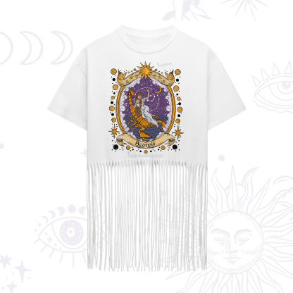 Purplehecate Celestial Scorpio Zodiac Fringe Hem T-Shirt