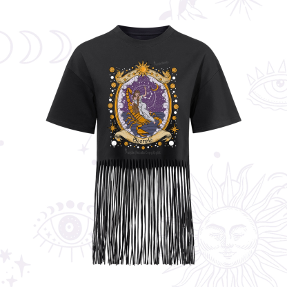 Purplehecate Celestial Scorpio Zodiac Fringe Hem T-Shirt