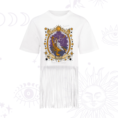 Purplehecate Celestial Scorpio Zodiac Fringe Hem T-Shirt