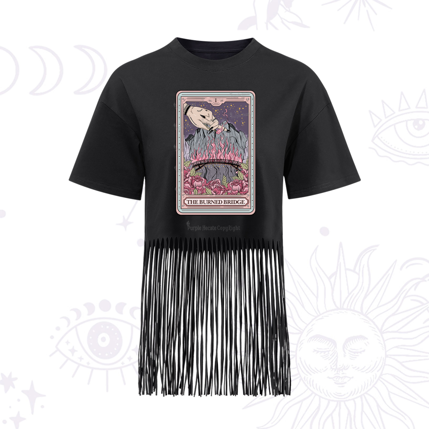 Purplehecate The Burned Bridge Tarot Fringe Hem T-Shirt
