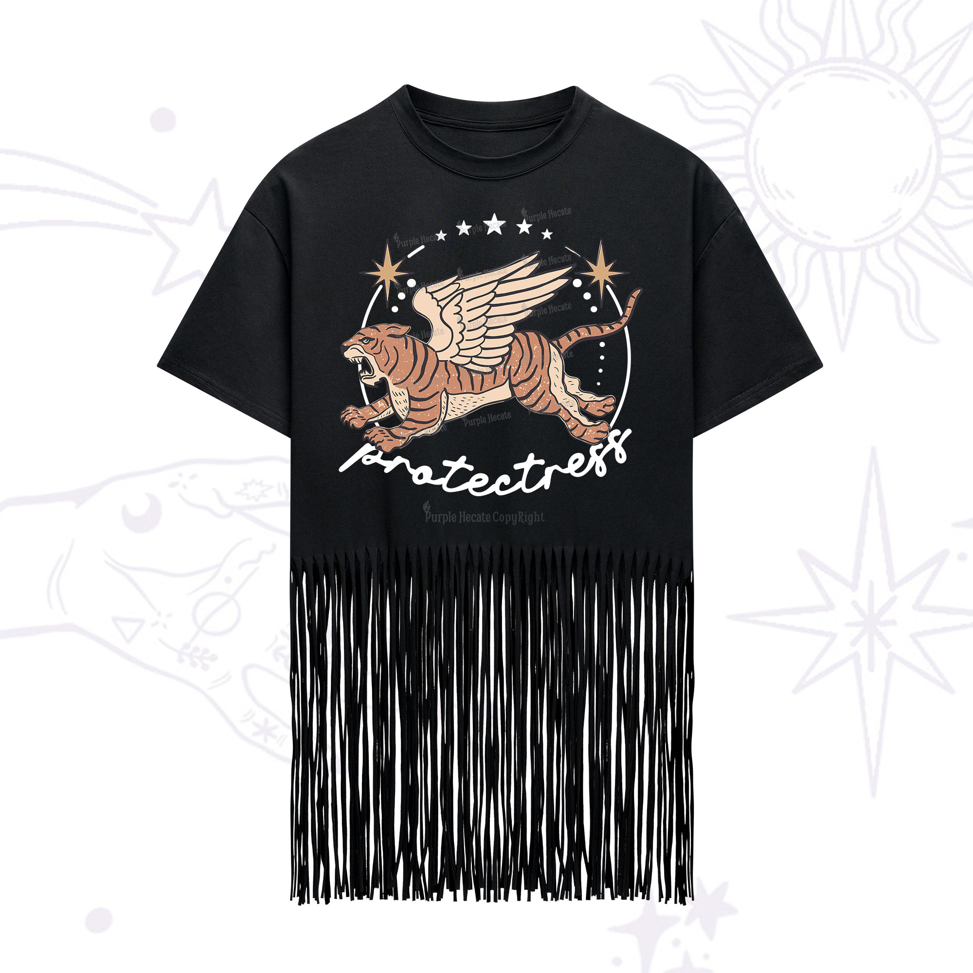 Purplehecate Protectress Fringe Hem T-Shirt